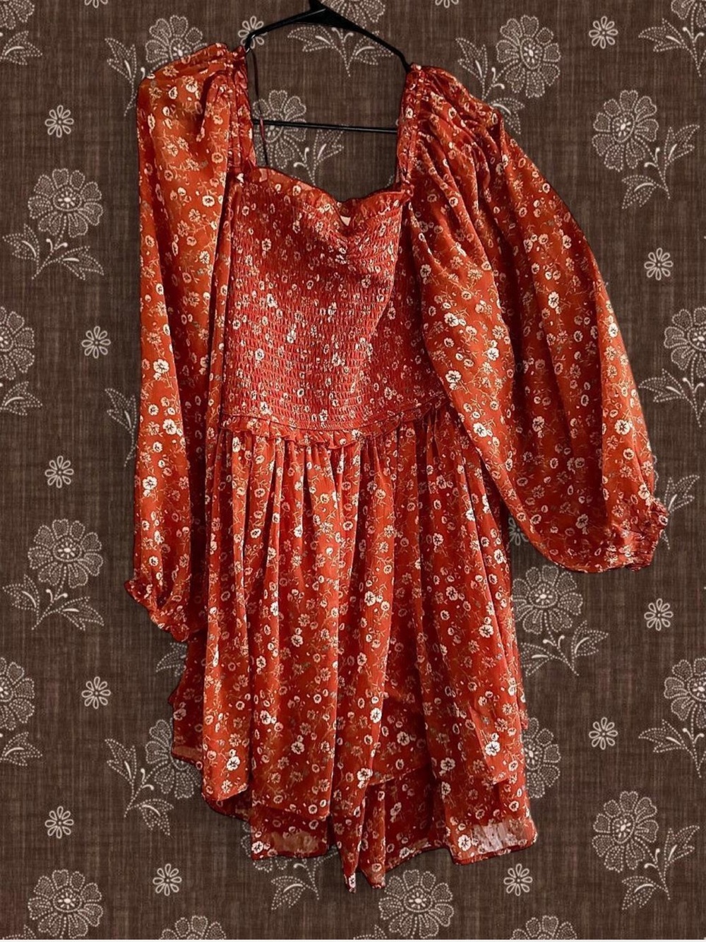 Altar'd State Rust Floral Smocked Peasant Dress